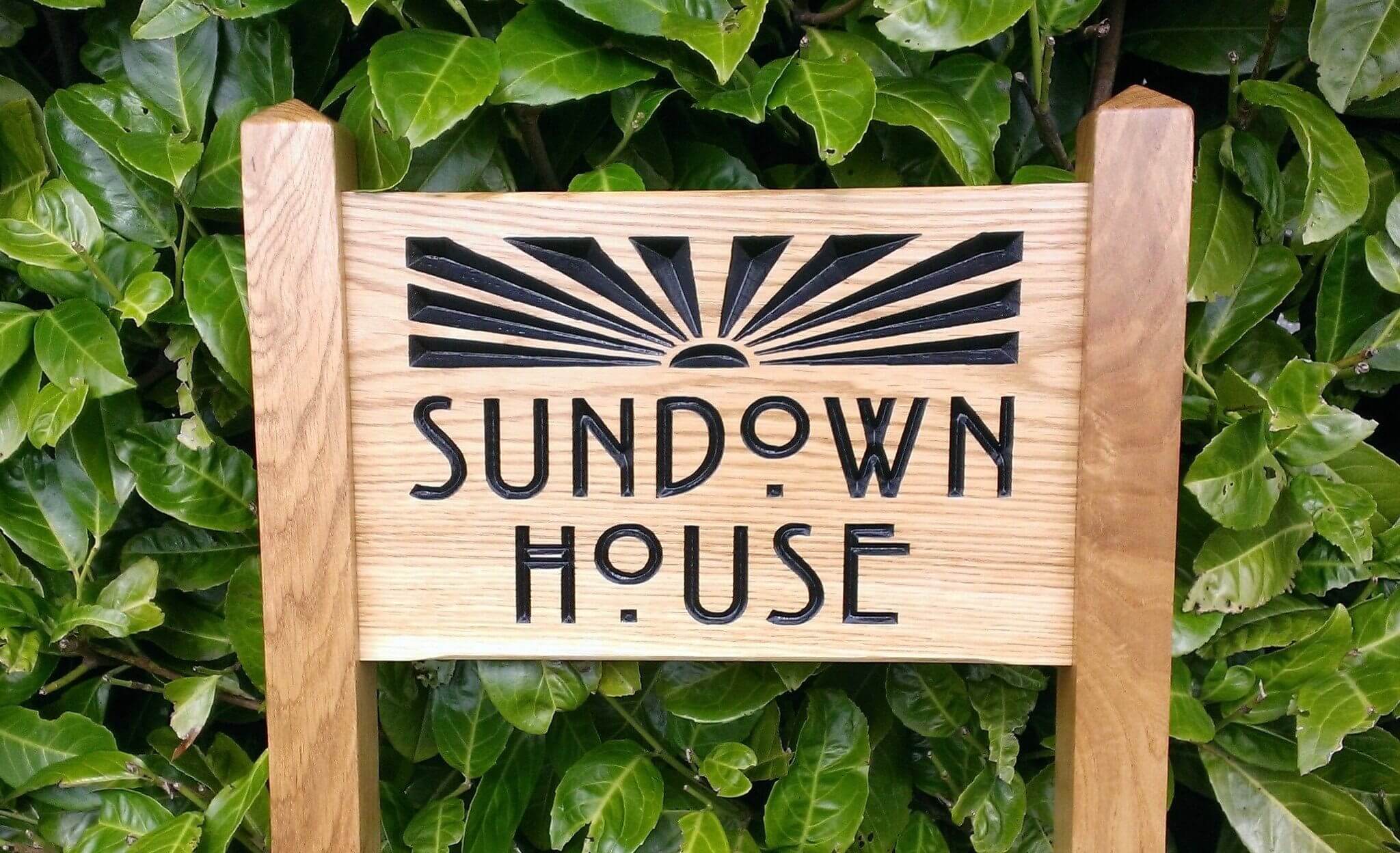 Ladder Sign - Small - 380 x 220mm - Posts 45 x 45 x 915mm - Bramble Signs Engraved Wall Mounted & Freestanding Oak House Signs, Plaques, Nameplates and Wooden Gifts FONT: HILL HOUSE