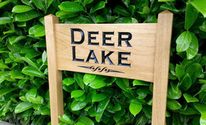 Medium Ladder Sign with deer lake engraving underlined with a scroll 