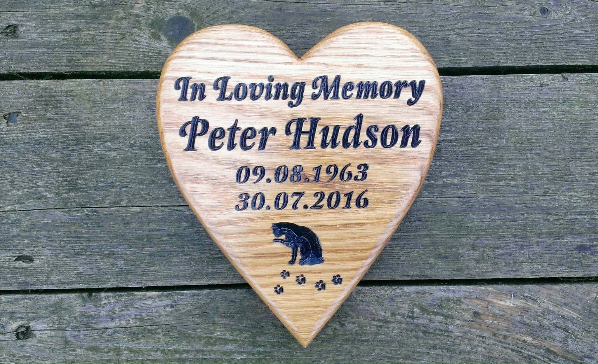 Memorial & Commemorative Plaques - Heart with Stake - 210 x 185mm - Bramble Signs Engraved Wall Mounted & Freestanding Oak House Signs, Plaques, Nameplates and Wooden Gifts