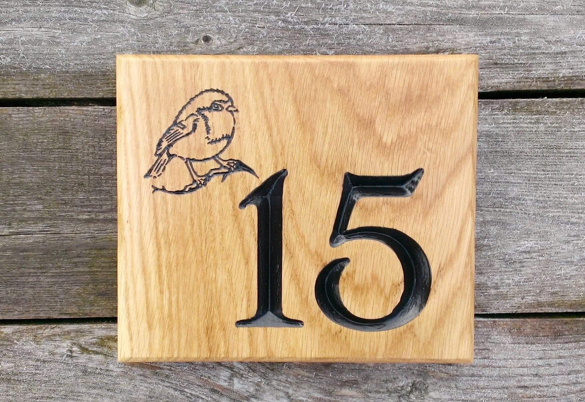 Number Sign - Large Square - 220 x 190mm - Bramble Signs Engraved Wall Mounted & Freestanding Oak House Signs, Plaques, Nameplates and Wooden Gifts
