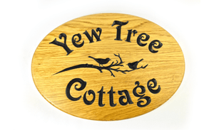 yew tree cottage solid oak oval house sign 350x250
