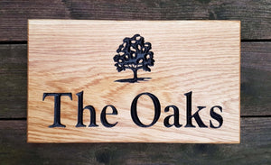 House Sign - Large - 380 x 220mm - Bramble Signs Engraved Wall Mounted & Freestanding Oak House Signs, Plaques, Nameplates and Wooden Gifts FONT: GOUDYOLD