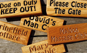Dinky House Signs all made from solid oak, available in multiple finishes and multiple fittings FONT: HOBO