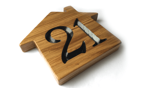 House Home Shape House Sign Solid Oak Name Plaque Number Plaque