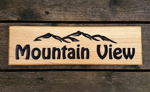 Mountain View Custom Sign With Mountain Peak Design FONT: HOBO
