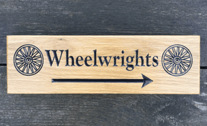 Wheelwrights 380x110 arrow solid oak house sign