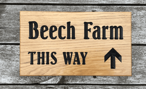 Beech Farm This Way Arrow Sign Directional Solid Oak House Plaque