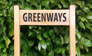 GREENWAYS solid oak free standing inter-medium sized ladder sign FONT: Arial Narrow