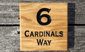 6 Cardinals Way Numbered House Sign Made From Solid Oak Prime Grade Timber FONT: COPPERPLATE
