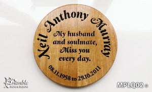 Memorial & Commemorative Plaques - Large Round - 300 x 300mm - Bramble Signs Engraved Wall Mounted & Freestanding Oak House Signs, Plaques, Nameplates and Wooden Gifts
