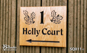 Square House Plaque 1 holly court with an arrow and holly leaf FONT: VICTORIAN