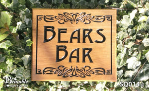 Square House Name Plate bears bar with scroll FONT: DESDEMONA BLACK