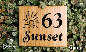Square House Sign 63 sunset with a sunset picture FONT: GOUDY ITALIC