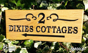 Small House Name Plate 2 dixies cottages with an arrow and scroll FONT: BOOKMAN