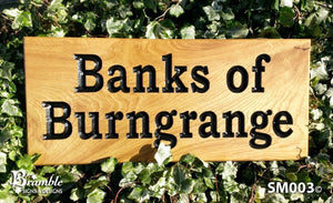 Small House Sign engraved with banks of burngrange FONT: BOOKMAN