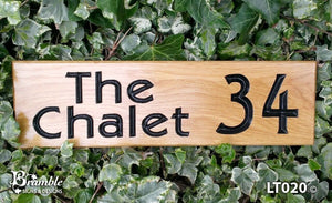 House Sign - Long Thin - 380 x 110mm - Bramble Signs Engraved Wall Mounted & Freestanding Oak House Signs, Plaques, Nameplates and Wooden Gifts FONT: DESMONA BLACK