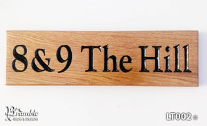 House Sign - Long Thin - 380 x 110mm - Bramble Signs Engraved Wall Mounted & Freestanding Oak House Signs, Plaques, Nameplates and Wooden Gifts FONT: GOUDYOLD
