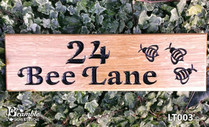 House Sign - Long Thin - 380 x 110mm - Bramble Signs Engraved Wall Mounted & Freestanding Oak House Signs, Plaques, Nameplates and Wooden Gifts FONT: LATIENNE ITALIC