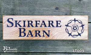 House Sign - Long Thin - 380 x 110mm - Bramble Signs Engraved Wall Mounted & Freestanding Oak House Signs, Plaques, Nameplates and Wooden Gifts FONT: LATIENNE