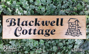 House Sign - Long Thin - 380 x 110mm - Bramble Signs Engraved Wall Mounted & Freestanding Oak House Signs, Plaques, Nameplates and Wooden Gifts FONT: GOUDY ITALIC