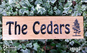 House Sign - Long Thin - 380 x 110mm - Bramble Signs Engraved Wall Mounted & Freestanding Oak House Signs, Plaques, Nameplates and Wooden Gifts FONT: HOBO