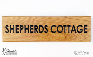 House Sign - Long Thin - 380 x 110mm - Bramble Signs Engraved Wall Mounted & Freestanding Oak House Signs, Plaques, Nameplates and Wooden Gifts FONT: ARIAL NARROW