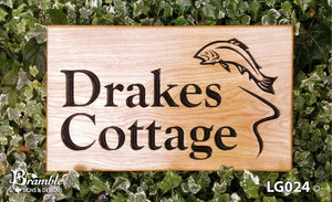 House Sign - Large - 380 x 220mm - Bramble Signs Engraved Wall Mounted & Freestanding Oak House Signs, Plaques, Nameplates and Wooden Gifts FONT: GOUDYOLD