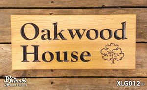 House Sign - Extra Large - 500 x 220mm - Bramble Signs Engraved Wall Mounted & Freestanding Oak House Signs, Plaques, Nameplates and Wooden Gifts FONT: GOUDYOLD
