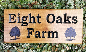 House Sign - Extra Large - 500 x 220mm - Bramble Signs Engraved Wall Mounted & Freestanding Oak House Signs, Plaques, Nameplates and Wooden Gifts FONT: BOOKMAN