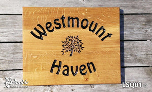 House Sign - Extra Large Square - 500 x 400mm - Bramble Signs Engraved Wall Mounted & Freestanding Oak House Signs, Plaques, Nameplates and Wooden Gifts FONT: HOBO