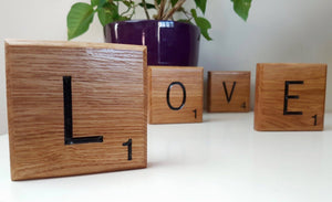 Giant Novelty Solid Oak Scrabble Letters Wall Art - Bramble Signs Engraved Wall Mounted & Freestanding Oak House Signs, Plaques, Nameplates and Wooden Gifts