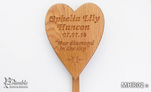 Memorial & Commemorative Plaques - Heart with Stake - 210 x 185mm - Bramble Signs Engraved Wall Mounted & Freestanding Oak House Signs, Plaques, Nameplates and Wooden Gifts