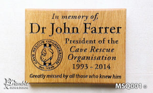 Memorial & Commemorative Plaques - Small - 200 x 150mm - Bramble Signs Engraved Wall Mounted & Freestanding Oak House Signs, Plaques, Nameplates and Wooden Gifts
