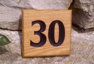 Number Sign - Small Square - 110 x 110mm - Bramble Signs Engraved Wall Mounted & Freestanding Oak House Signs, Plaques, Nameplates and Wooden Gifts