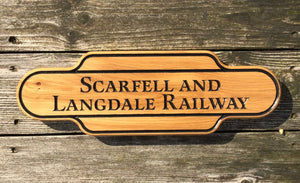 Scarfell And Langdale Railway Station Shaped Solid Oak House Sign