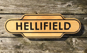 Hellifield Shaped traditional Train Station Solid Oak Sign