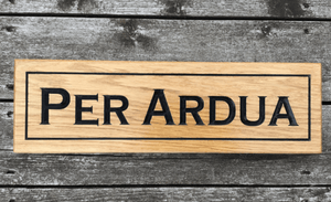 Per Ardua Solid Prime Grade Oak House Sign With Painted Border