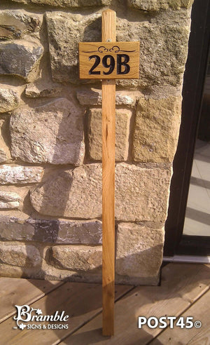 3ft (915mm) 45mm Solid Oak Weather Top Sign Post - Bramble Signs Engraved Wall Mounted & Freestanding Oak House Signs, Plaques, Nameplates and Wooden Gifts