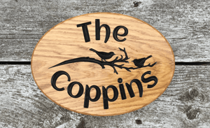 The Coppins Oval House Sign Solid Oak Engraved Bespoke Plaque