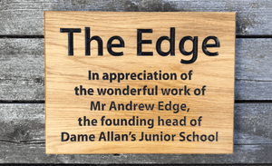 The Edge 400x300mm Solid Oak Wooden House Sign Memorial Plaque FONT: ARIAL
