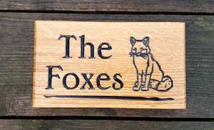 Extra Small House Plaque engraved with the foxes and fox image FONT: EDWARDIAN