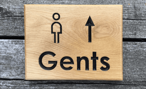 Mens toilets upstairs solid oak hospitality sign