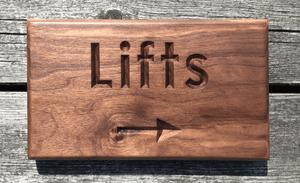 Lifts Elevator Arrow to the right Solid Walnut Sign