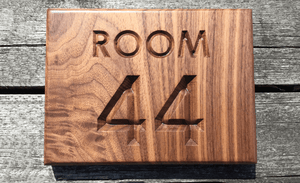 Room 44 Hotel Room, Bed and Breakfast, hospitality sign for room numbers made from solid walnut elegant look
