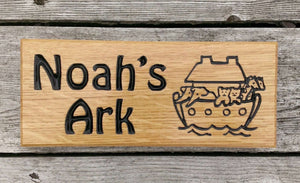 Small House Sign noahs ark and boat image FONT: HOBO