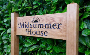 Ladder Sign - Large - 720 x 220mm - Posts 70 x 70 x 1520mm - Bramble Signs Engraved Wall Mounted & Freestanding Oak House Signs, Plaques, Nameplates and Wooden Gifts