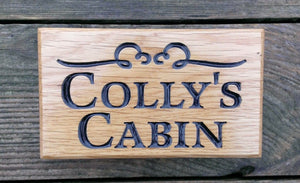Extra Small House Name Plate engraved with collys cabin and scroll FONT: LATIENNE 