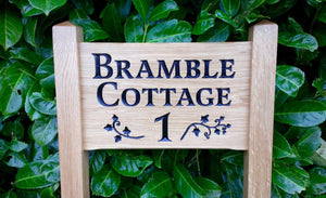 Ladder Sign - Small - 380 x 220mm - Posts 45 x 45 x 915mm - Bramble Signs Engraved Wall Mounted & Freestanding Oak House Signs, Plaques, Nameplates and Wooden Gifts FONT: LATIENNE