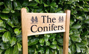 Medium ladder sign  the conifers and engraved conifer trees