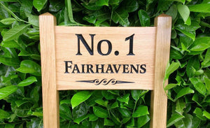 Ladder Sign - Small - 380 x 220mm - Posts 45 x 45 x 915mm - Bramble Signs Engraved Wall Mounted & Freestanding Oak House Signs, Plaques, Nameplates and Wooden Gifts FONT: LATIENNE